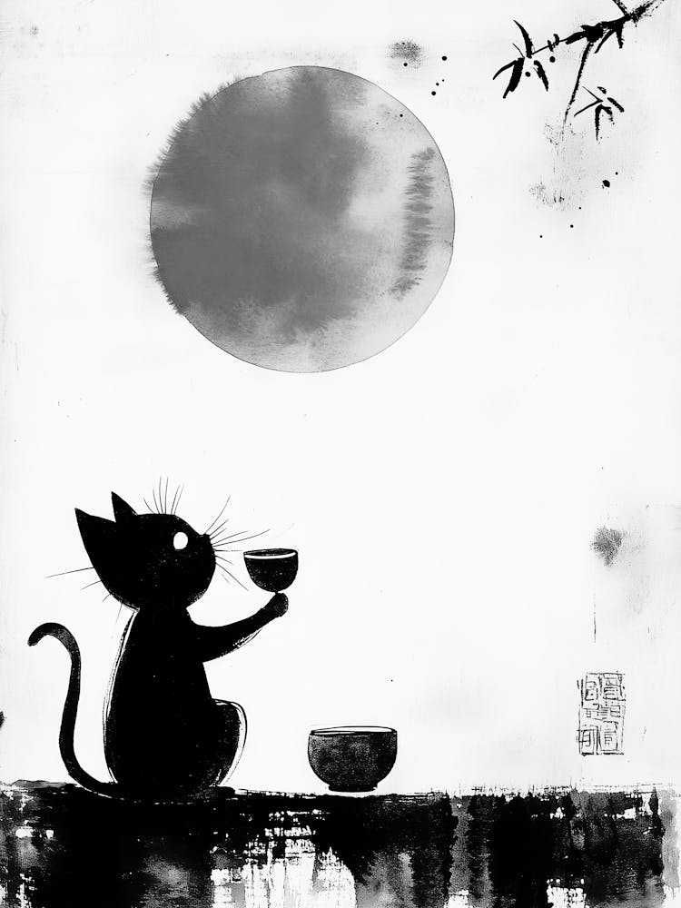 Cat Drinking Tea