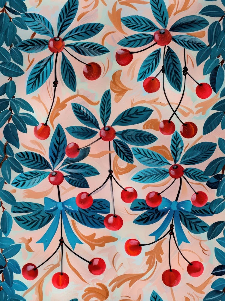 Folk Cherries And Bows 7 Pattern