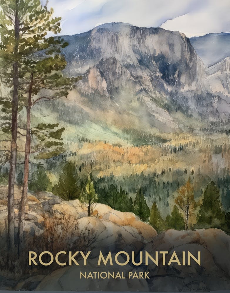 Rocky Mountain National Park Watercolour Vintage Travel Poster 2
