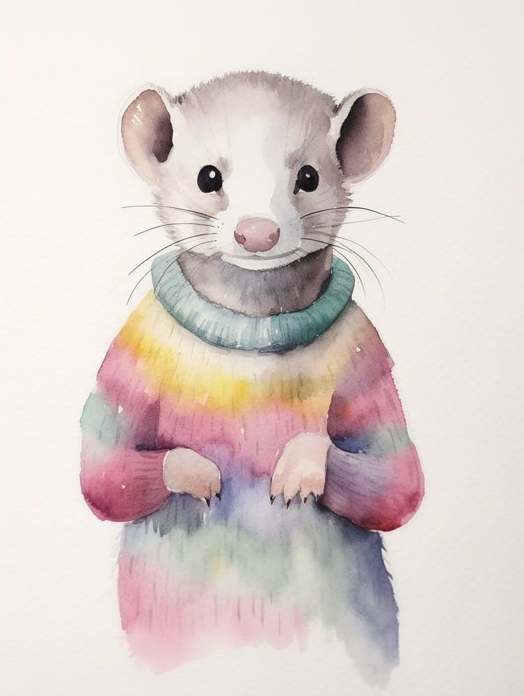 Baby Animal Watercolour Ferret