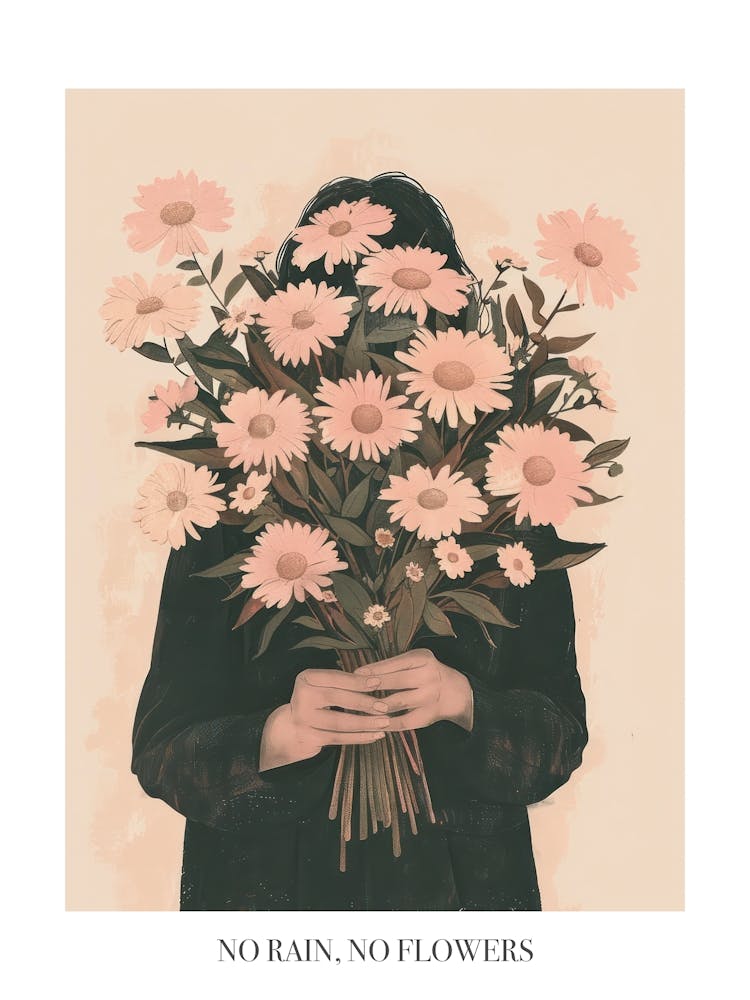 No Rain, No Flowers Poster Frühlingsmädchen mit pinken Blumen 7