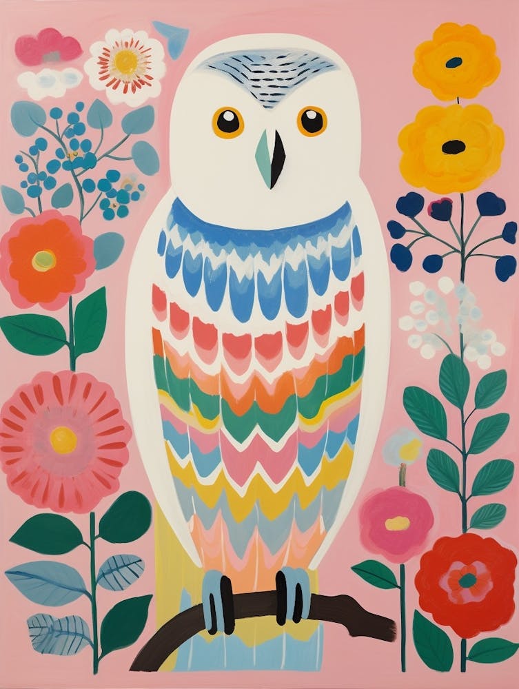 Pink Scandi Snowy Owl 3