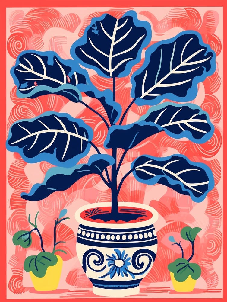 Pink And Red Plant Illustration Fiddle Leaf Fig 5