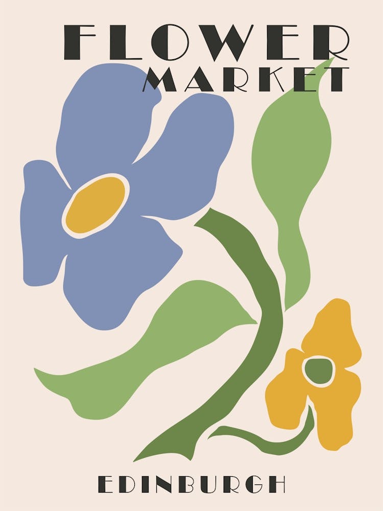 Flower market Edinburgh, Green retro print, 70s, Groovy abstract flowers