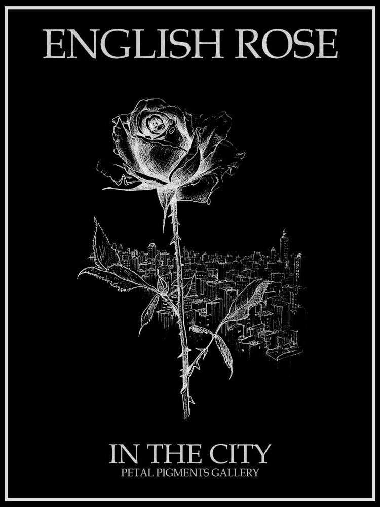 English Rose In The City Line Drawing 2 Poster Inverted