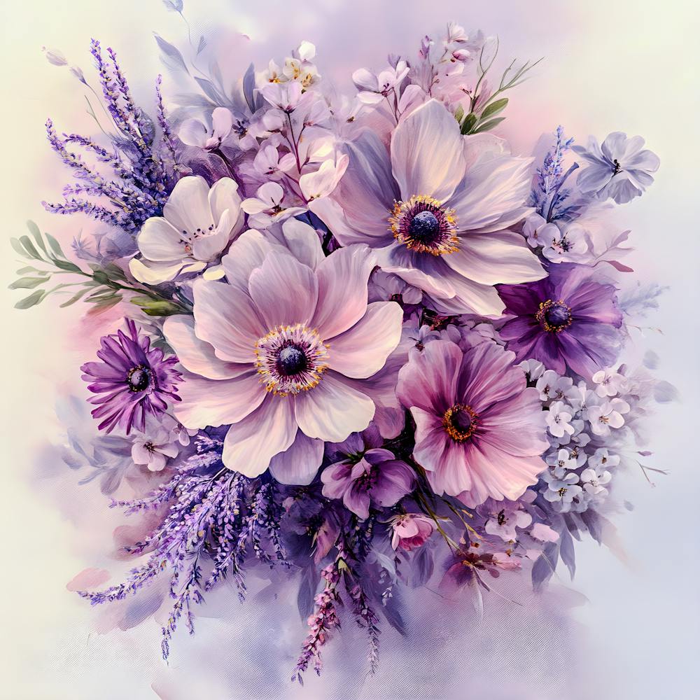 Lavendelblüte: Pastell Blumen, Aquarell-inspiriertes Botanisches Dekor