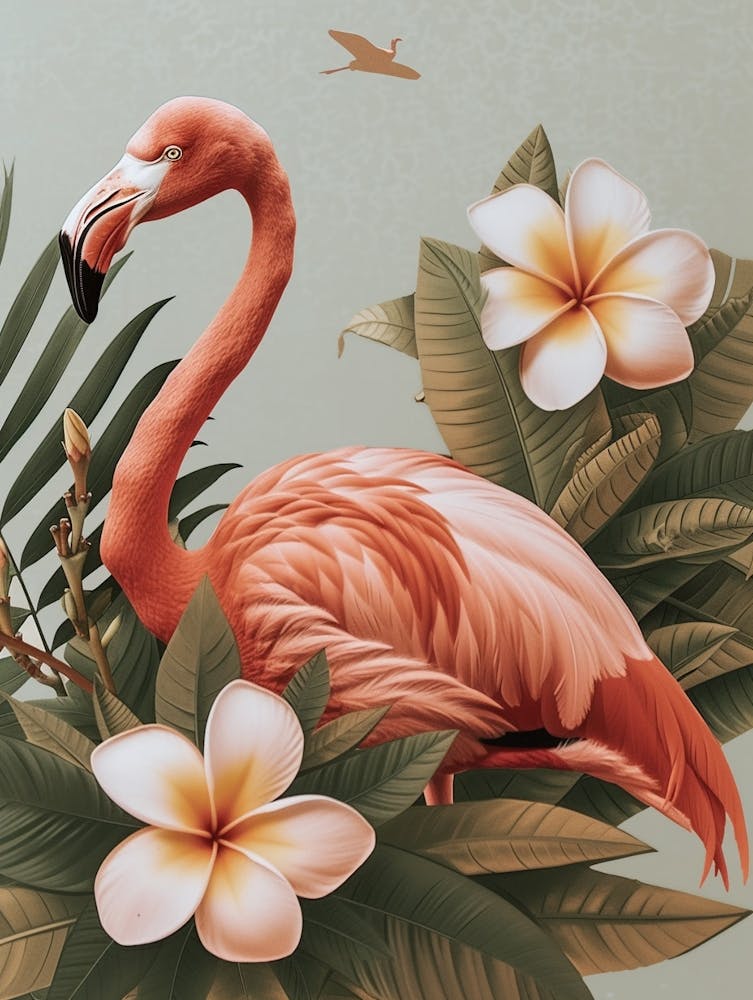 Jamess Flamingo And Frangipani Minimalist Illustration 3