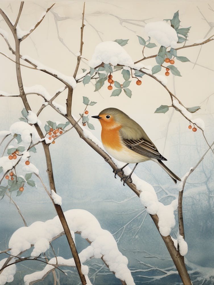 Winter Bird Painting Robin 1