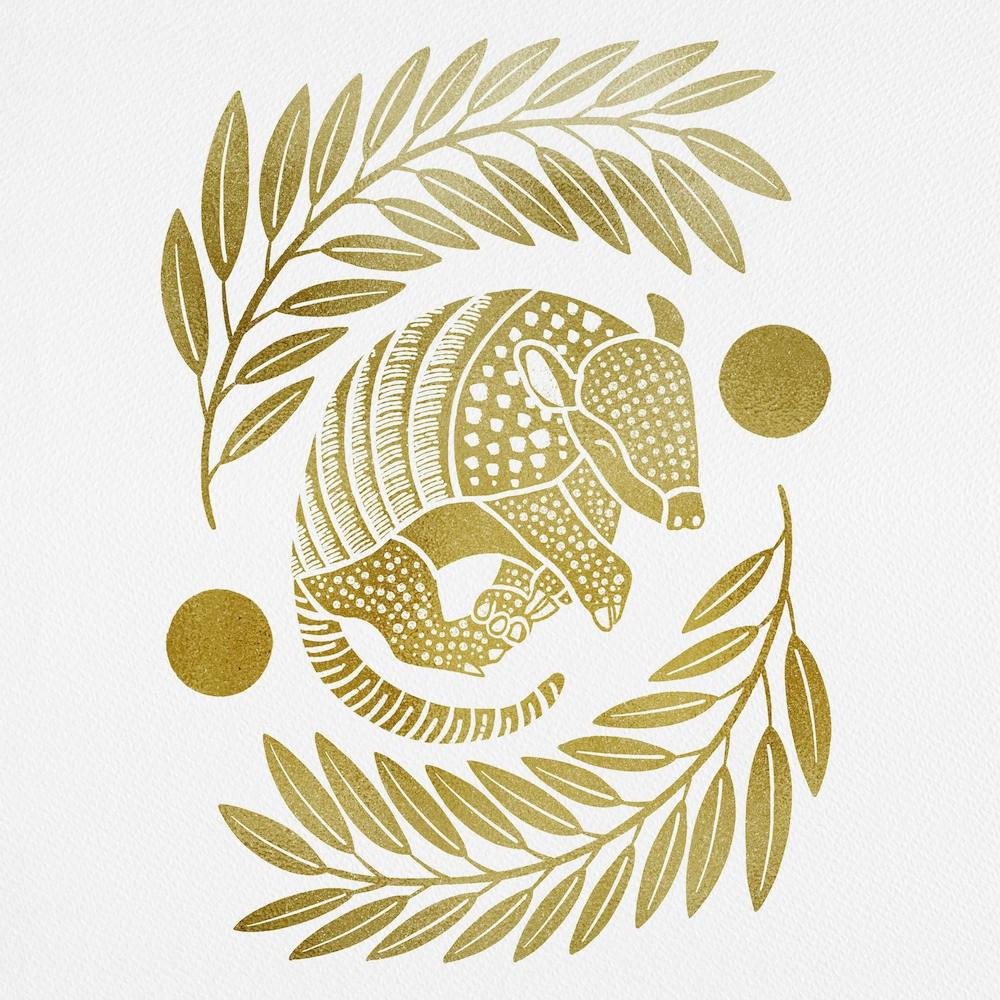 Armadillo   Gold Metallic Silhouette Square