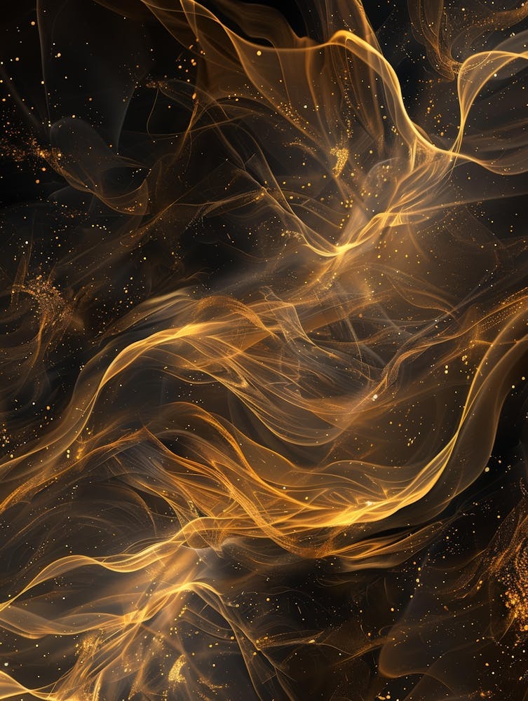 Abstract Golden Flames On Black Background