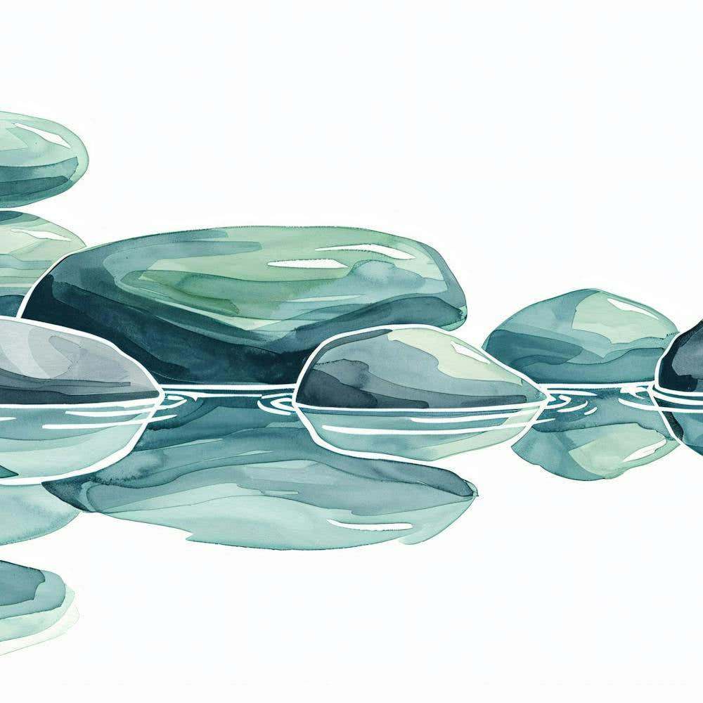 Watercolor Rocks In The Water
