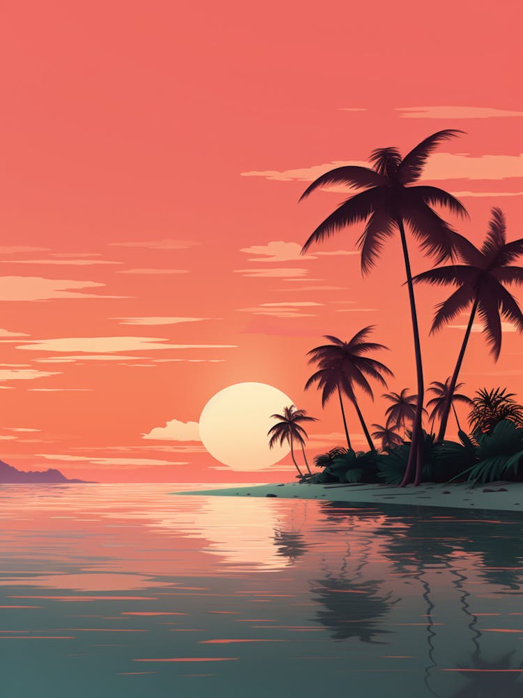 Illustration Of Half Moon Caye Belize In Pink Tones 3