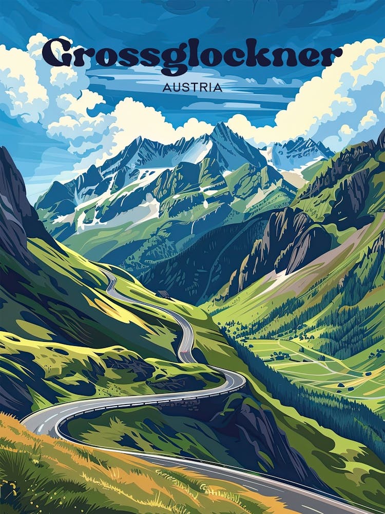 Grossglockner Austria Alps Travel Illustration