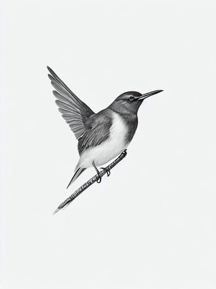 Dipper B&W Pencil Drawing 2 Bird