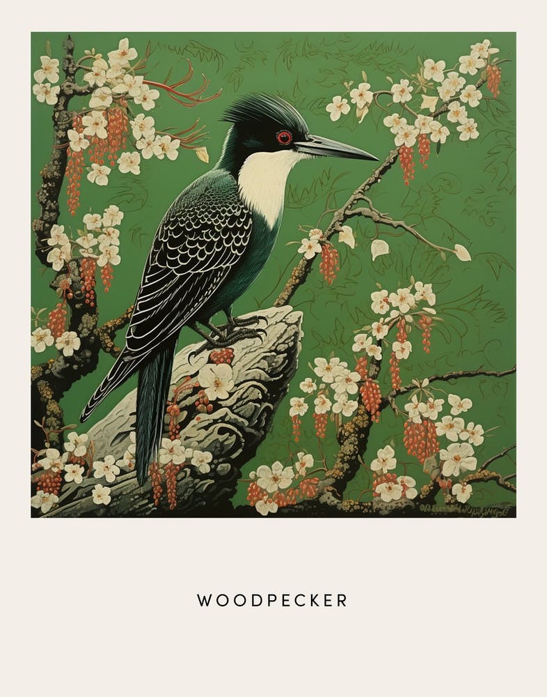 Ohara Koson Inspired Bird Painting Woodpecker 1 Poster