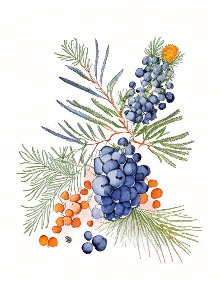 Juniper Berry Spices And Herbs Pencil Illustration 1