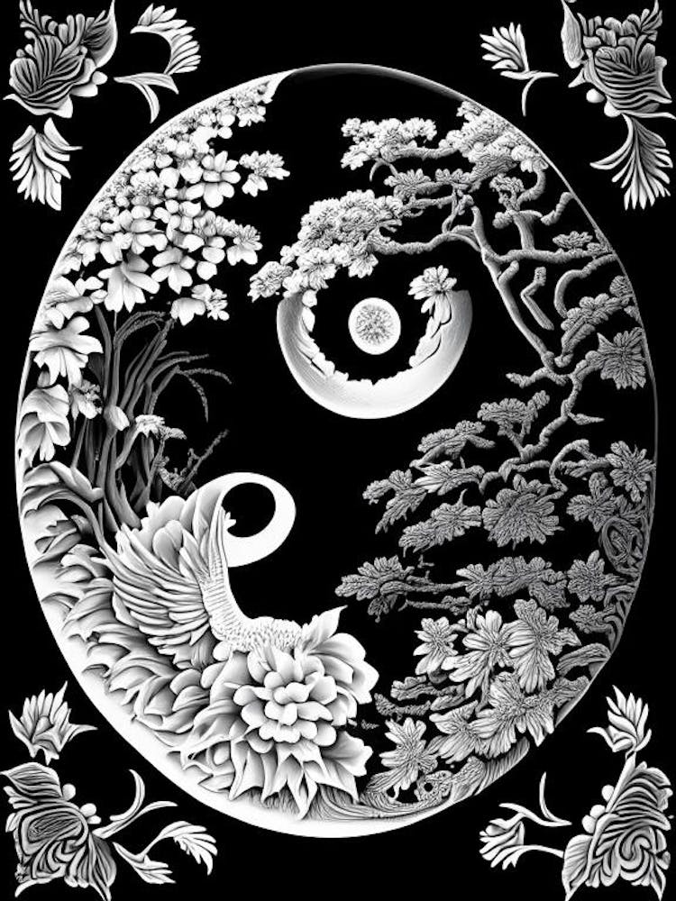 Repeat Yin and Yang 2 Linocut