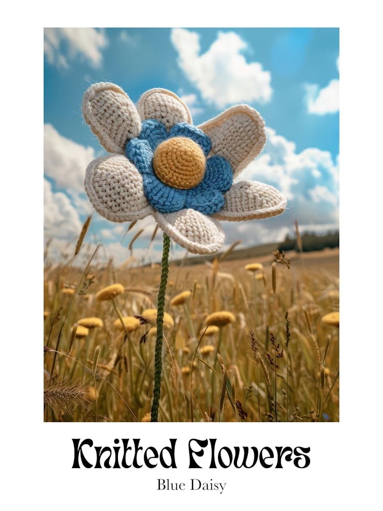 Knitted Flowers Blue Daisy 1