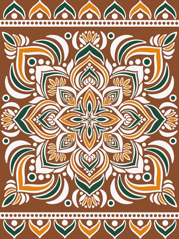 WA240020 - Mandala Terreux avec Vert et Orange - Art Bohème Complexe