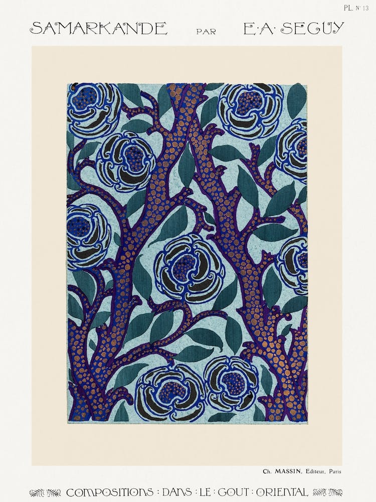 Flower Pattern Art Deco Stencil Print In Oriental Style 2, Eugène Séguy