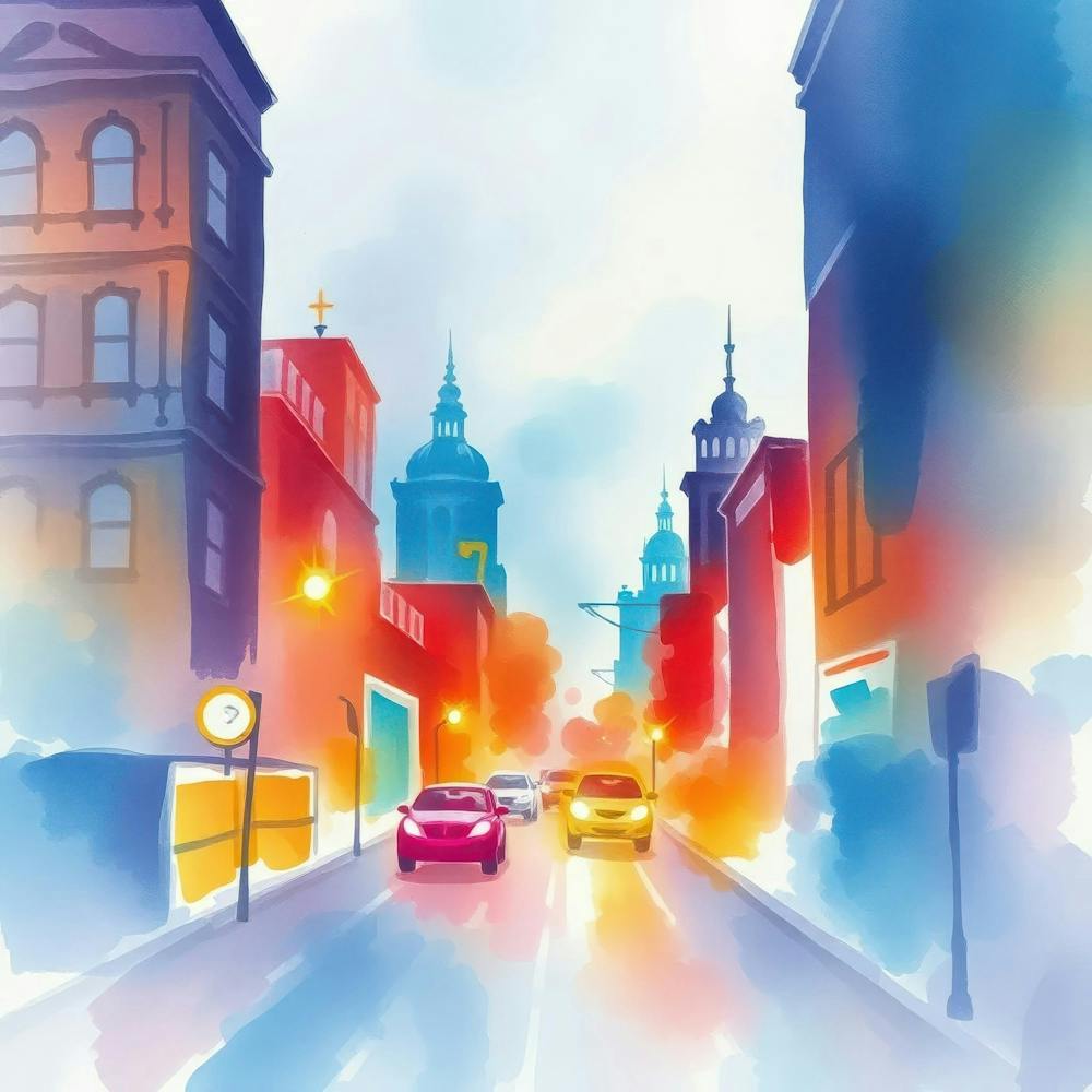 Watercolor City Street