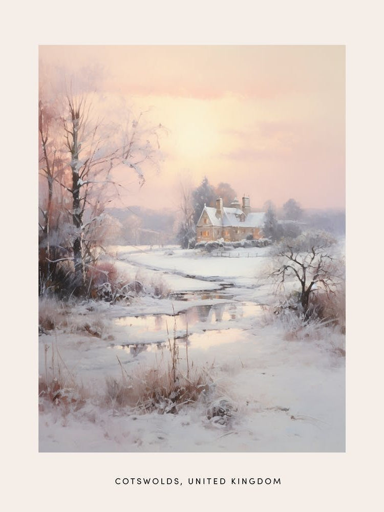 Dreamy Winter Painting Poster Cotswolds United Kingdom 3