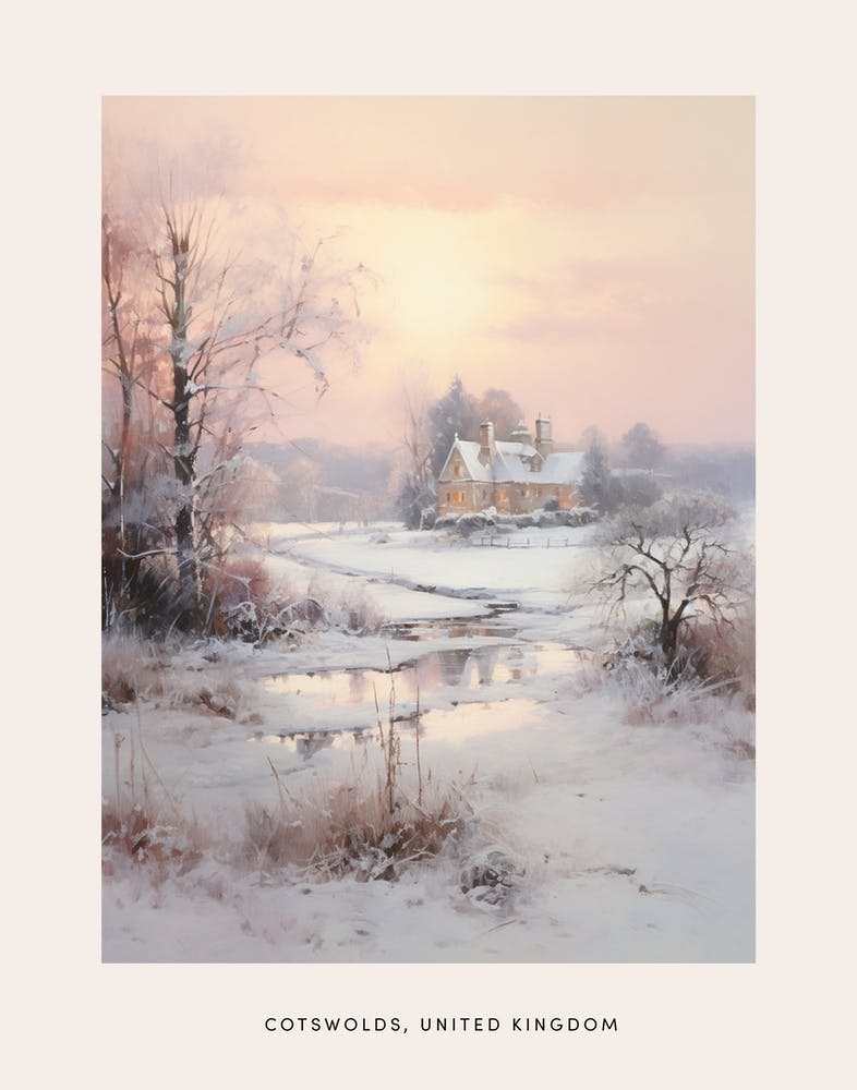 Dreamy Winter Painting Poster Cotswolds United Kingdom 3