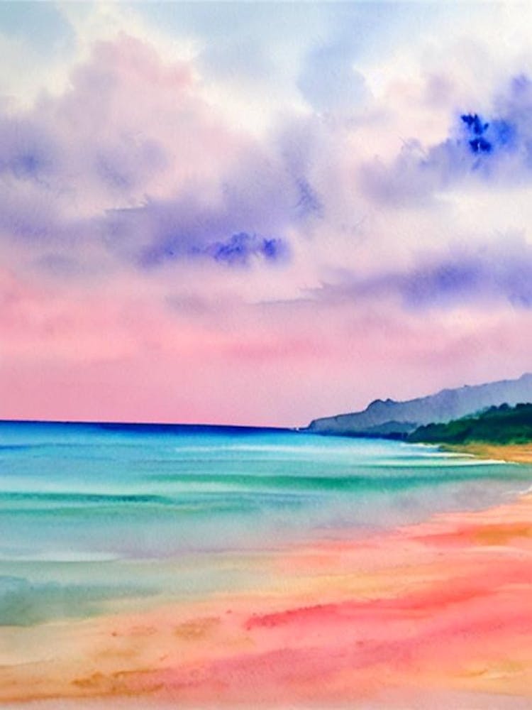 Anjuna Beach, Goa, India Pink Watercolour