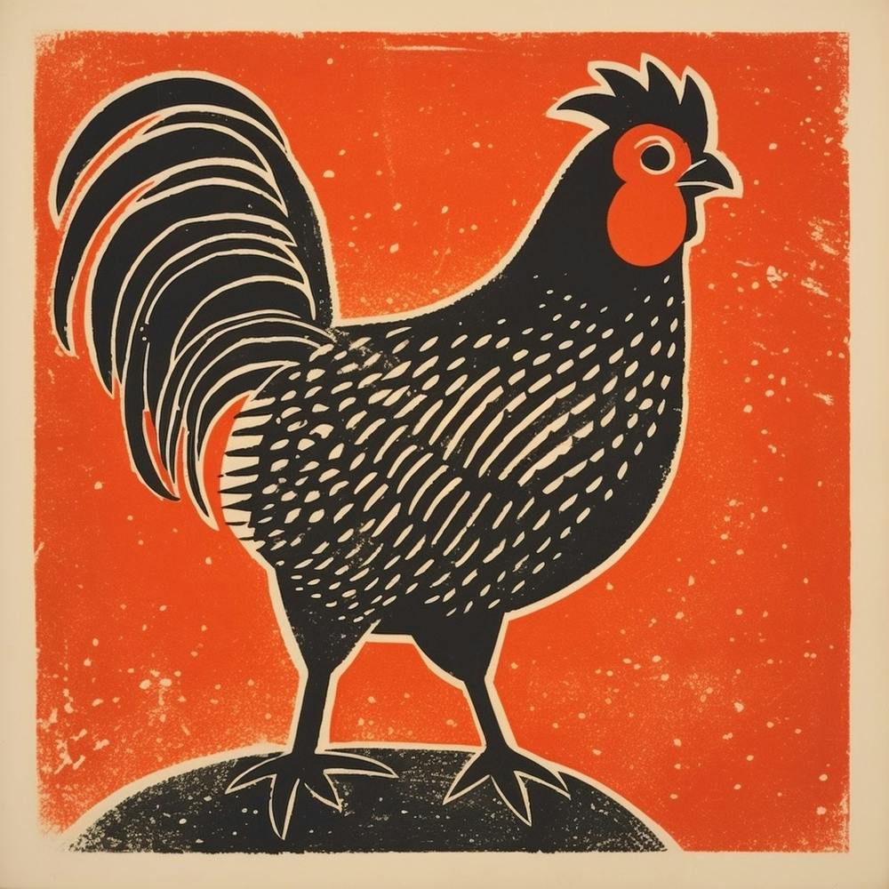 Retro Vogellithografie Huhn 1