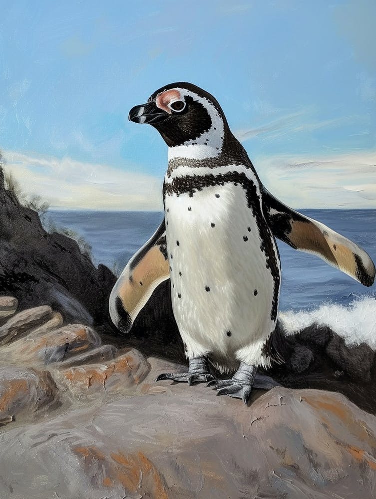 Adlie Penguin Santiago Island Oil Painting 2
