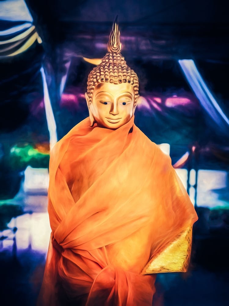 Buddha Statue In Orange Robes