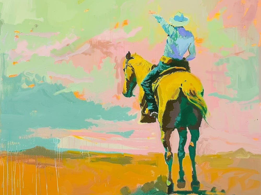 Neon Cowboy In Mojave Desert Nevada Painting