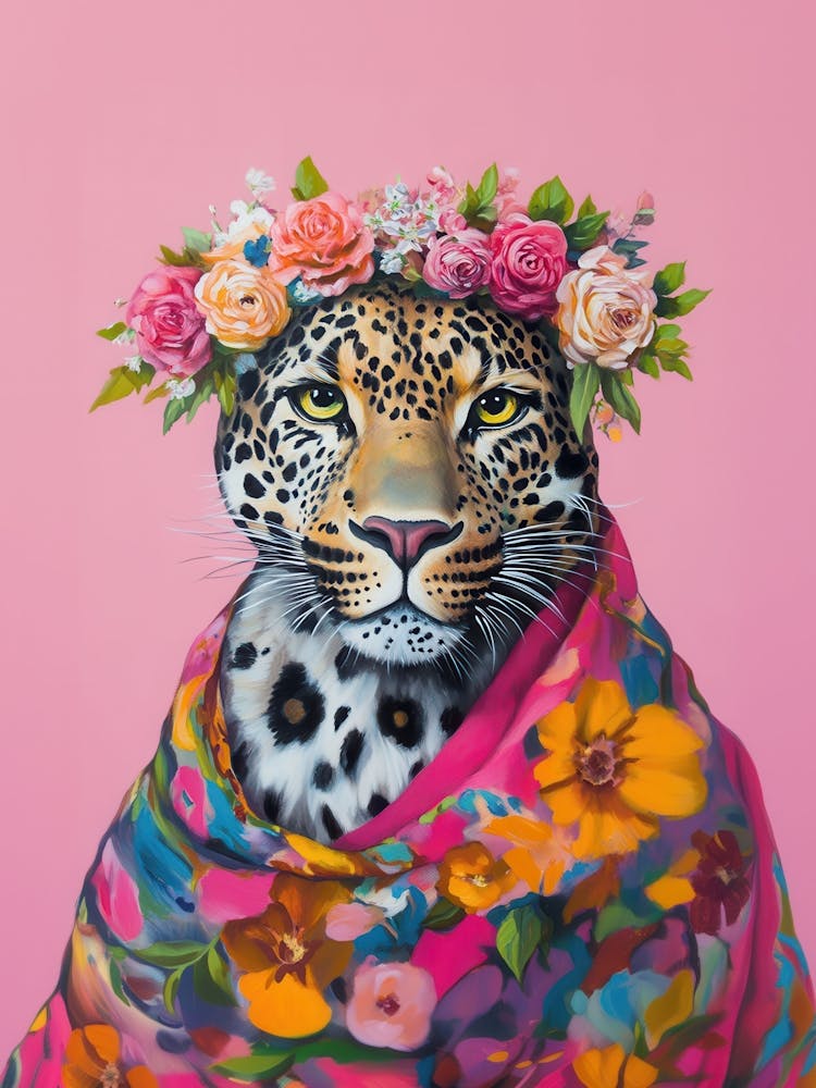Leopard With Flowers