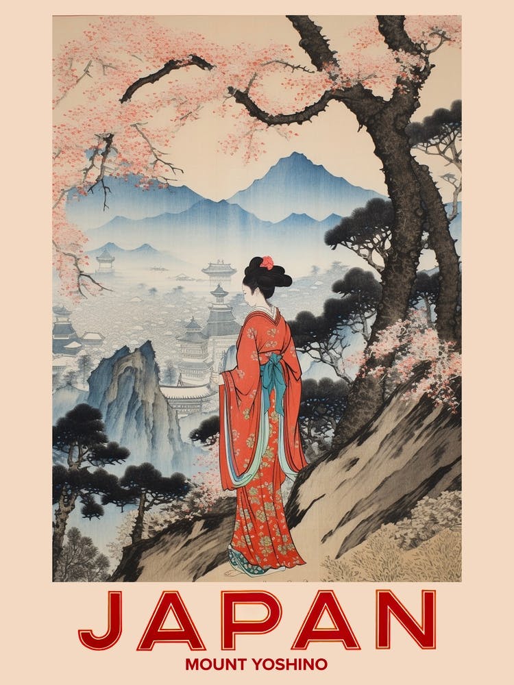 Mount Yoshino, Visit Japan Vintage Travel Art 4
