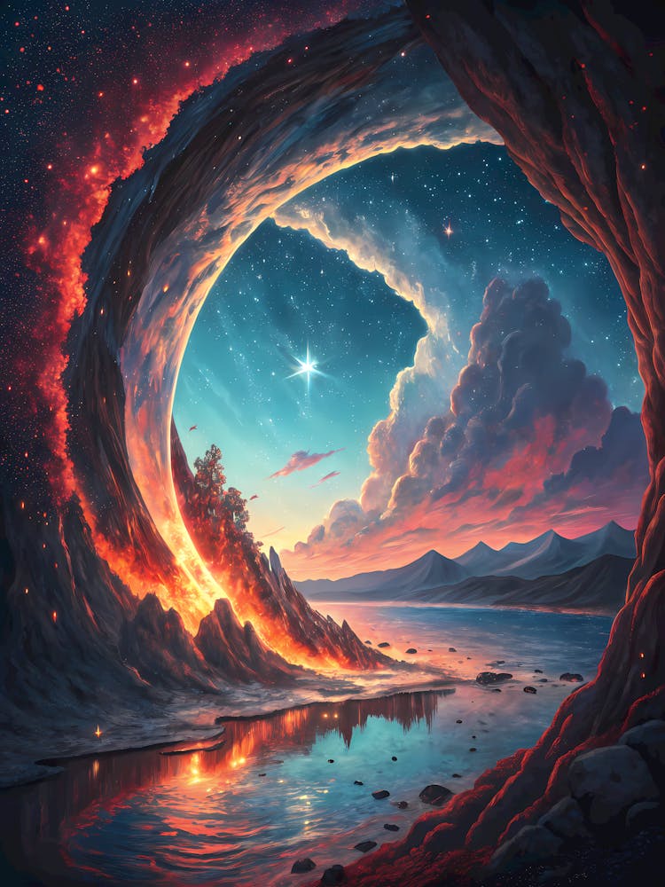 Oil Painting Style Cosmic Ocean Portal Stellar Landscape & Celestial Skies