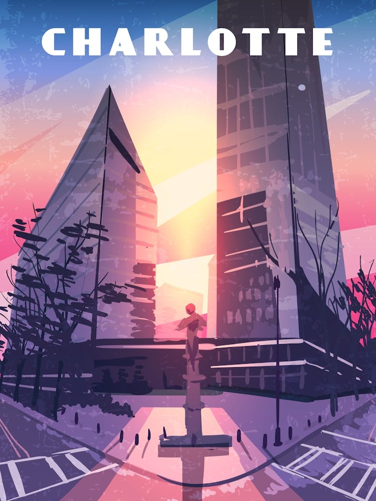 Charlotte, USA — Retro travel minimalist poster