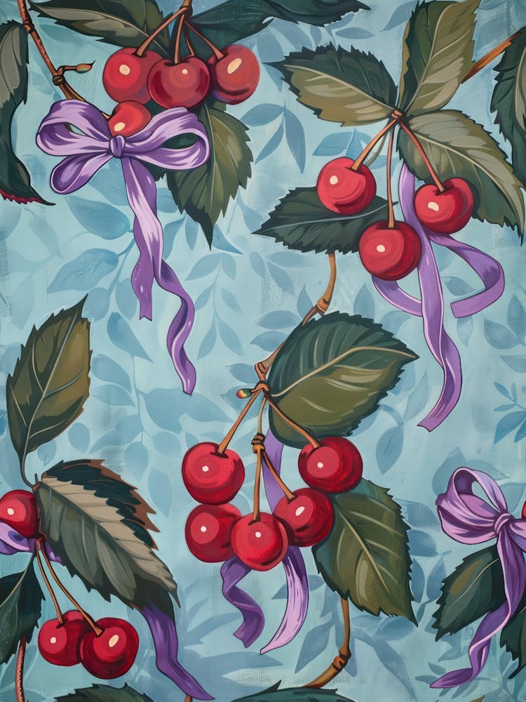 Botanical Bows And Cherries 7 Pattern