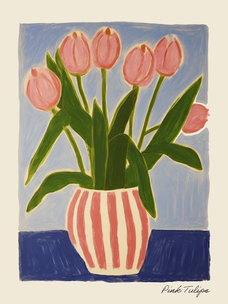 Pink Tulips With Vase Painting