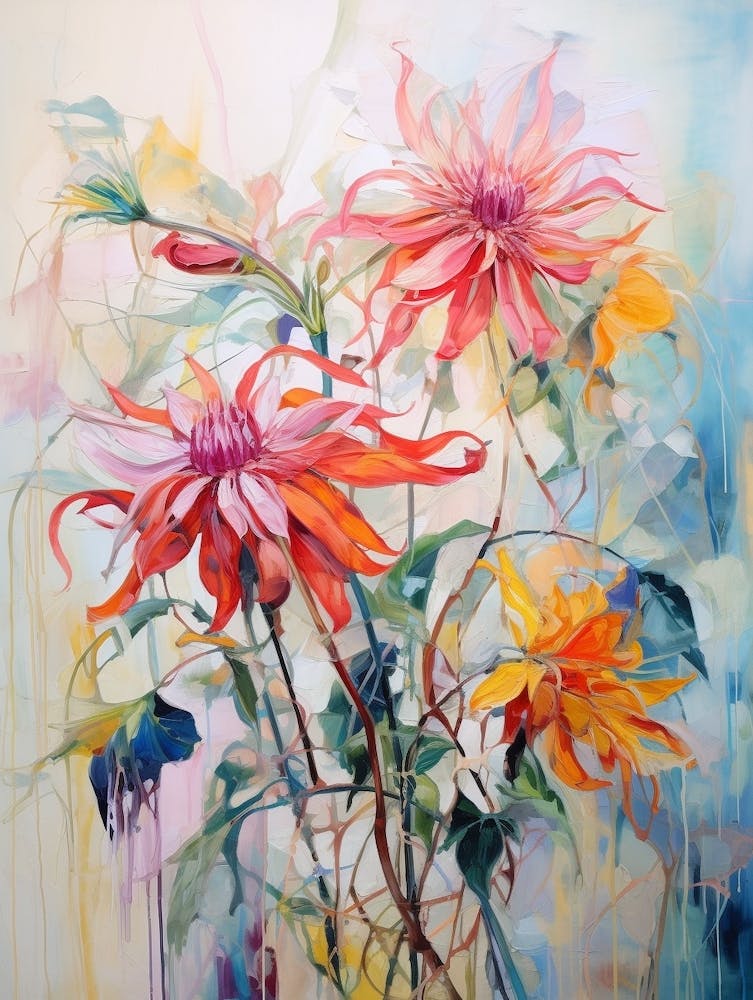 Abstract Flower Painting Bee Balm 2