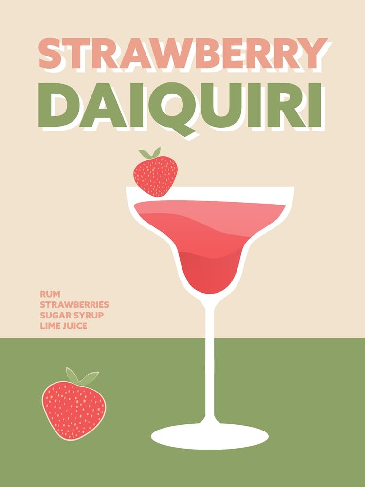 Strawberry Daiquiri Cocktail Green Pink Colourful Wall