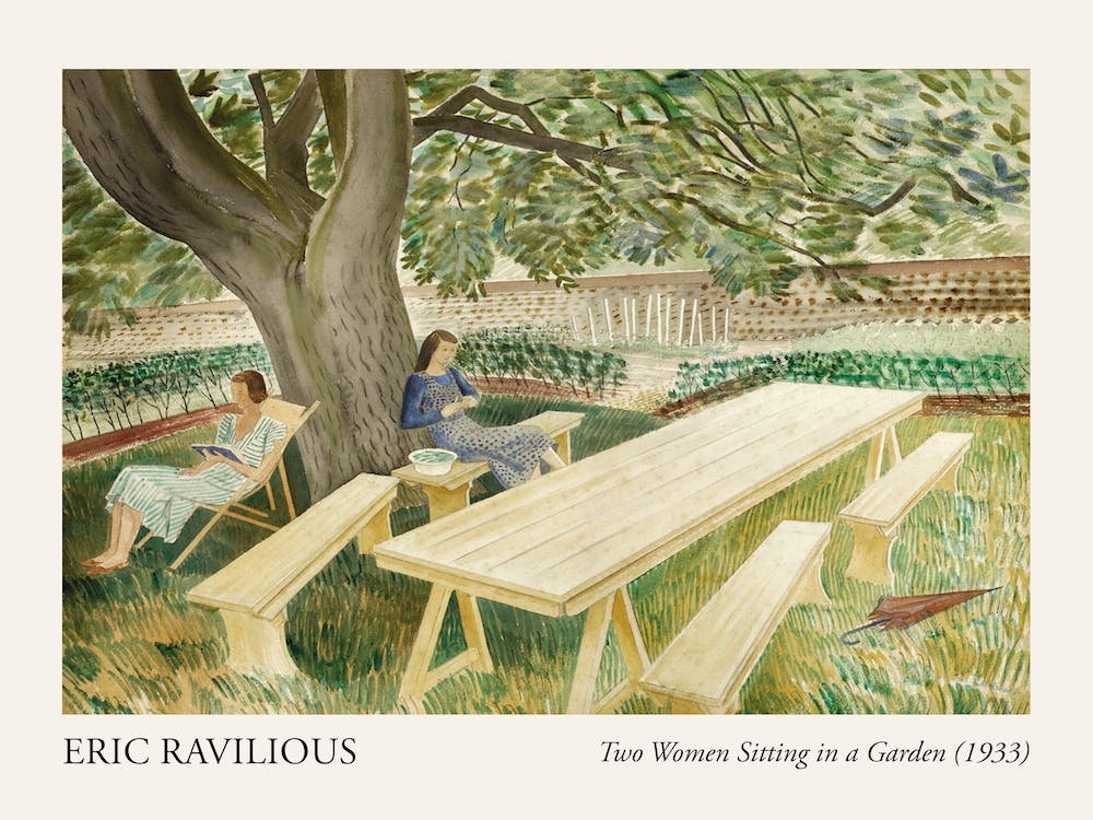 Deux Femmes Assises Dans Un Jardin, 1933 Par Eric Ravilious - Affiche