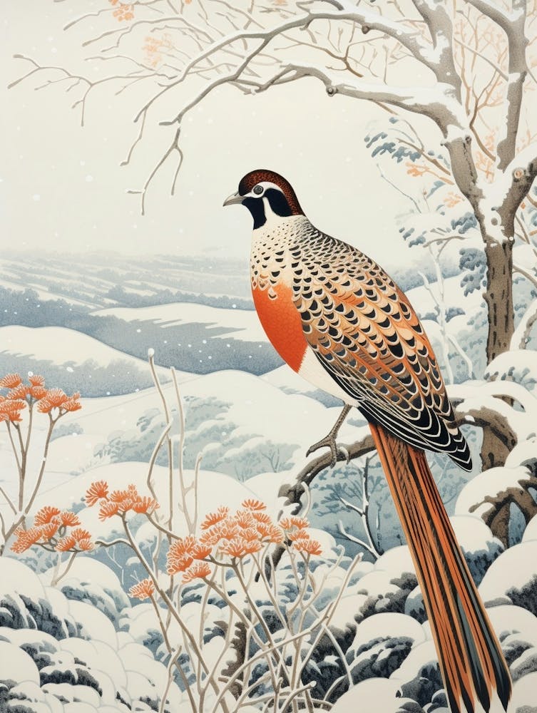 Peinture d'oiseau d'hiver Faisan 6