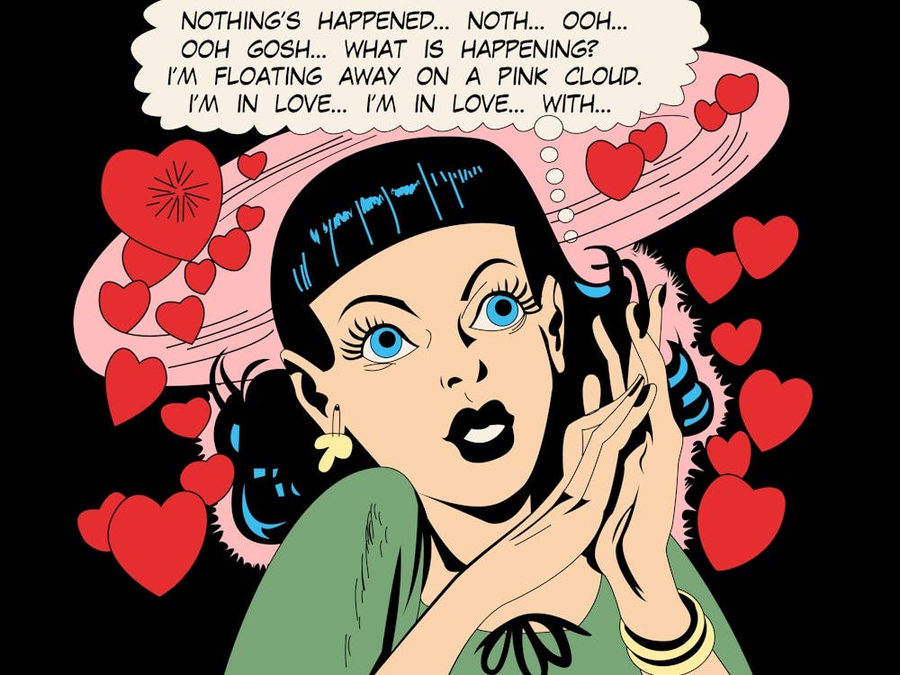 Pop Art Girl In Love, Flying Hearts Around Her