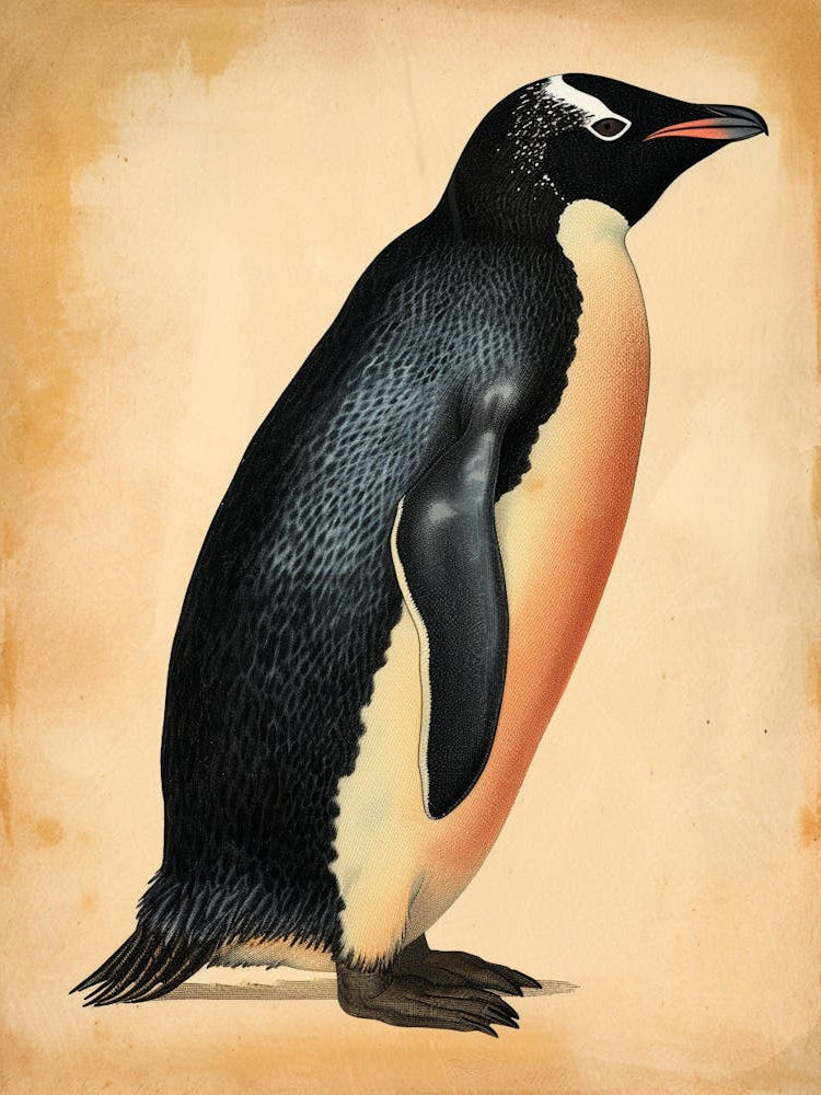 Adlie Penguin Stewart Island Ulva Island Vintage Botanical Painting 2