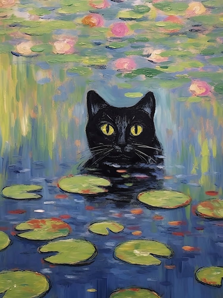 Water Lilies And A Black Cat Inspired By Monet 4