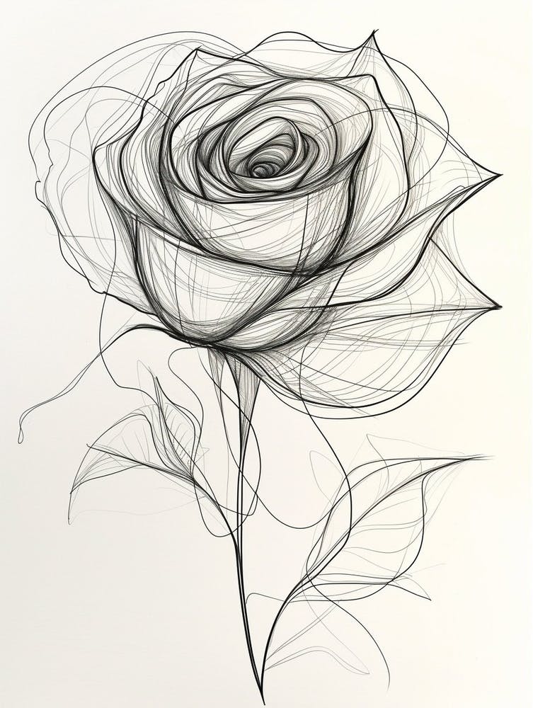 English Rose Black And White Line Drawing 2