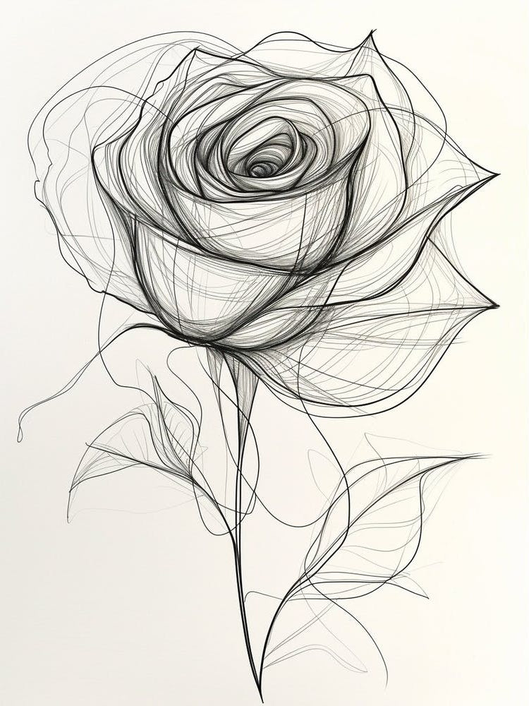 English Rose Black And White Line Drawing 2