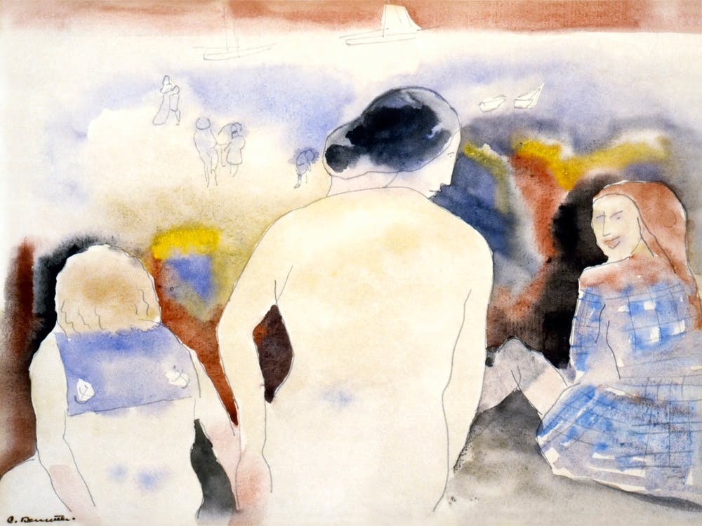 Woman With Black Hair And Two Children, Charles Demuth