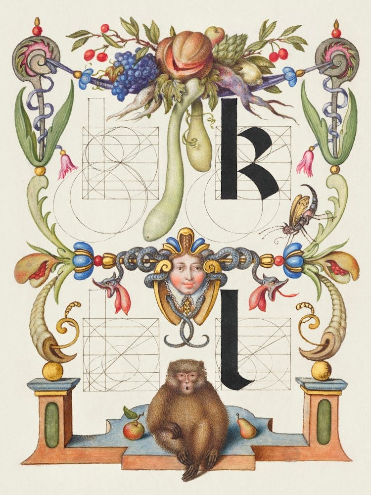 Guide For Constructing The Letters K And L From Mira Calligraphiae Monumenta, Joris Hoefnagel