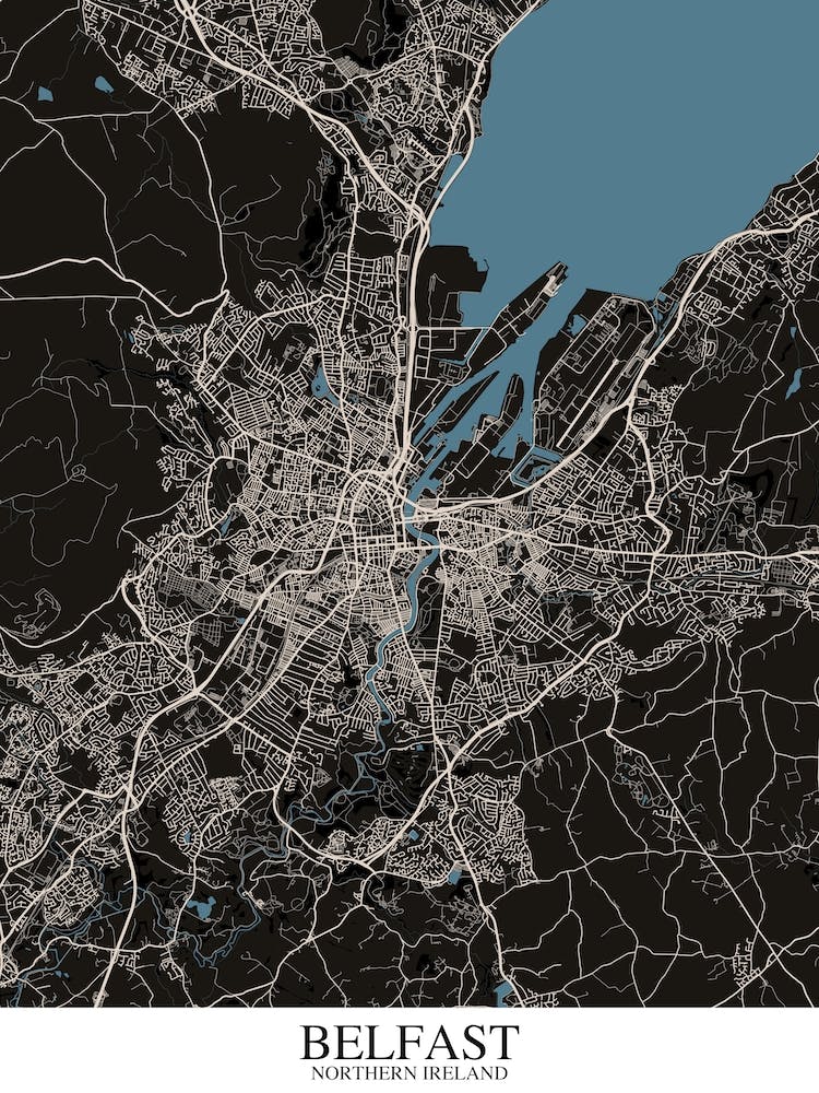 Belfast Black Blue Map